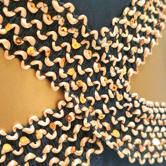 Cut-Out Black One-Piece Swimsuit w/ Gold Mesh Detail | NWOT | Small - Picture 7 of 9